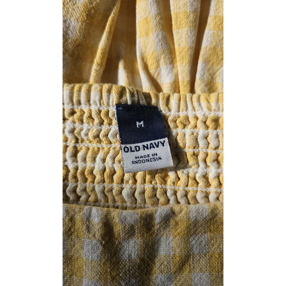 NWT Old Navy Dress M Yellow Gingham Linen Blend Smocked Mini Pull-on Sleeveless - Picture 6 of 9